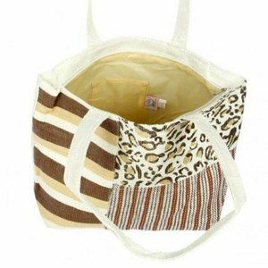 CODE Love Large Mult-Animal Print Woven Straw Beach Poolside Vaca Cruise Totebag